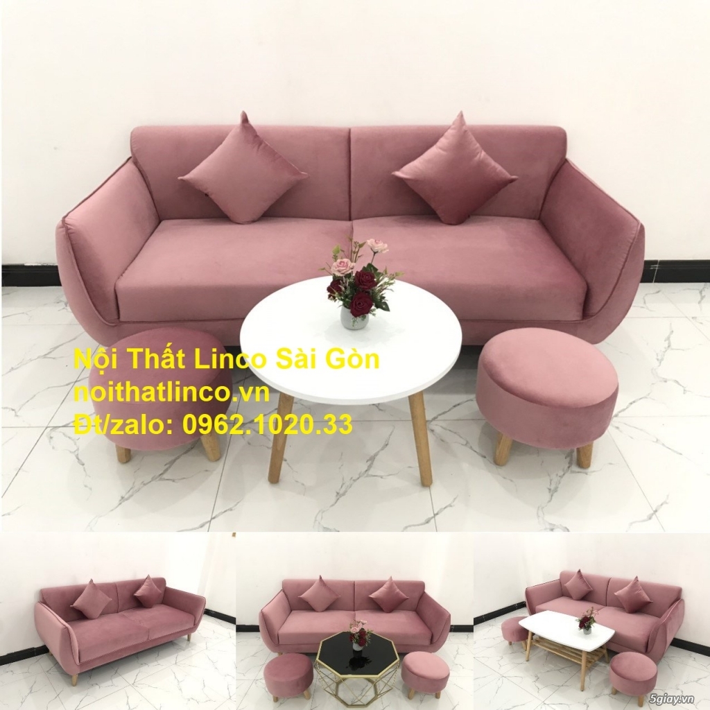 Bộ bàn ghế sopha băng giá rẻ màu hồng cánh sen đẹp Nội thất Linco SG