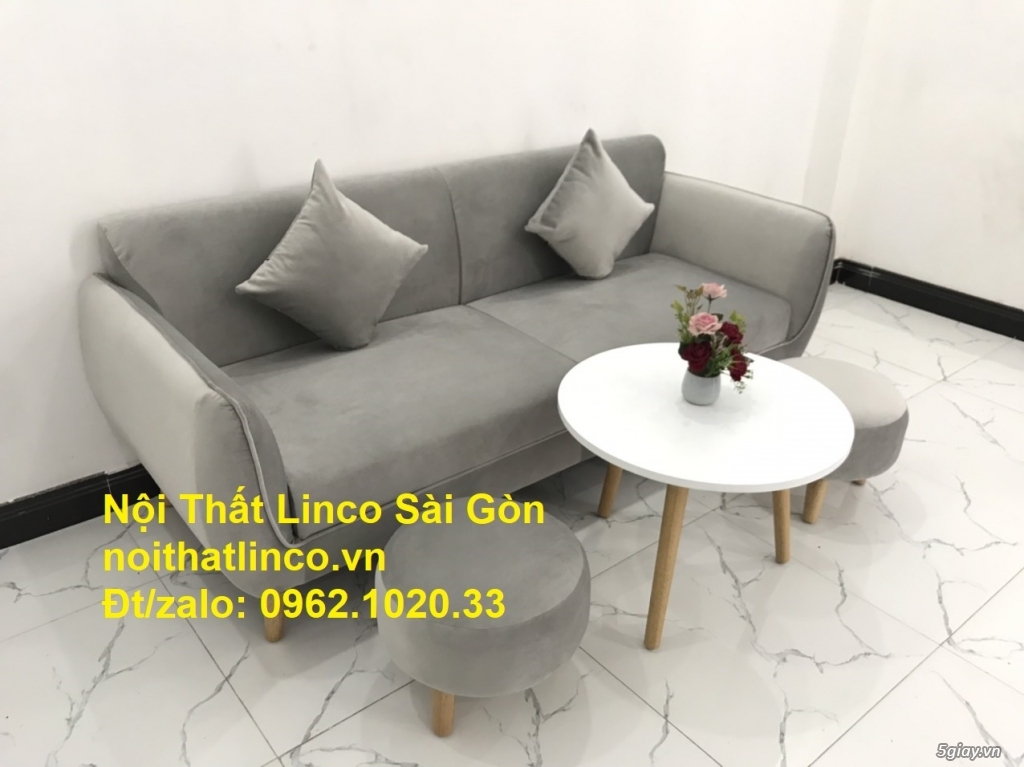 Bộ ghế salon băng rẻ xám lông chuột đẹp hiện đại phòng khách Linco SG - 1