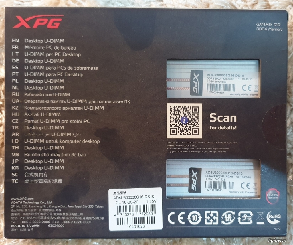 Ram ADATA XPG GAMMIX D10 bus3000 - kit 2*8GB - 3