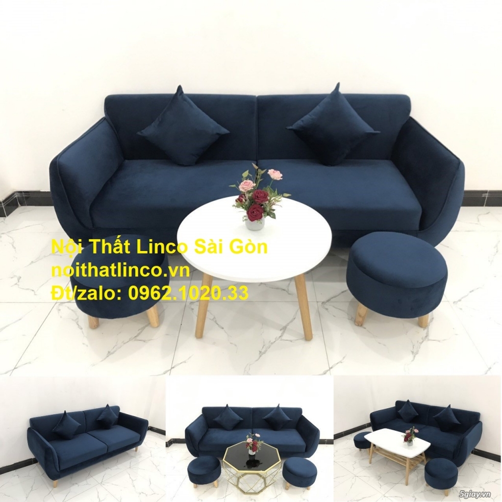 Bộ bàn ghế sofa băng văng xanh dương đậm giá rẻ Nội thất Linco Sài Gòn