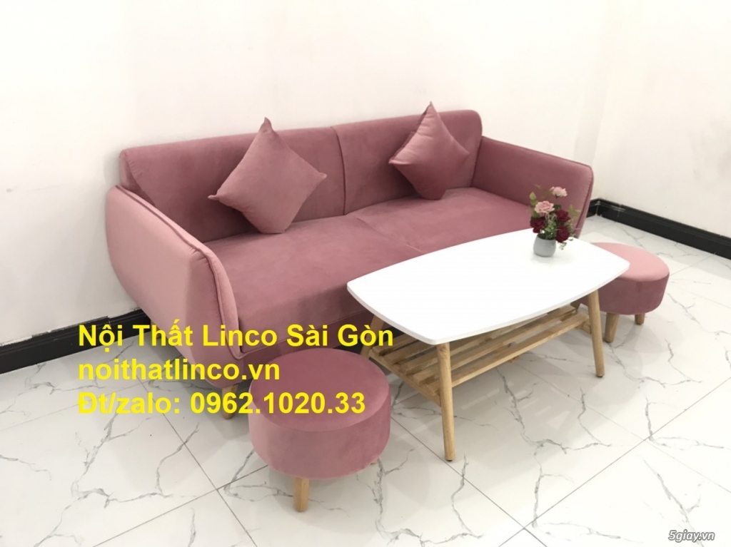 Bộ bàn ghế sopha băng giá rẻ màu hồng cánh sen đẹp Nội thất Linco SG - 1
