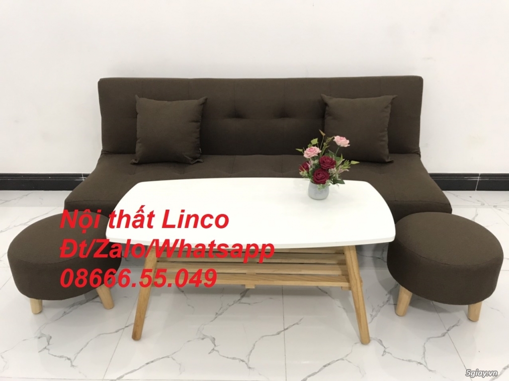 Bộ ghế sofa giường bed màu nâu cafe sữa đậm đen rẻ nhỏ mini ở Đồng Hới - 2