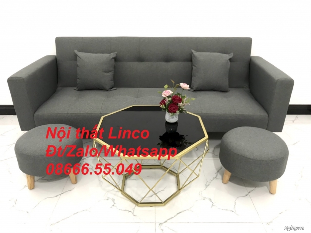 Bộ bàn ghế sofa bed giường, sofa băng xám lông chuột đậm rẻ Ninh Thuận - 3