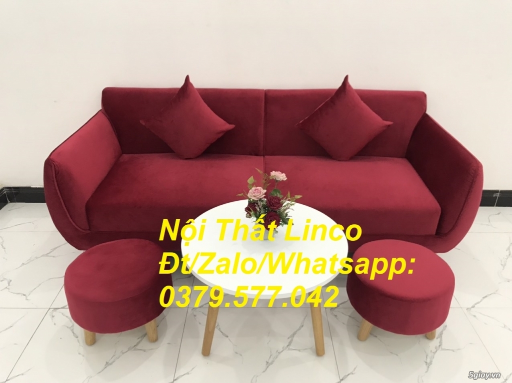 Bộ ghế sofa băng phòng khách hiện đại màu đỏ đô vải nhung Khánh Hòa - 5