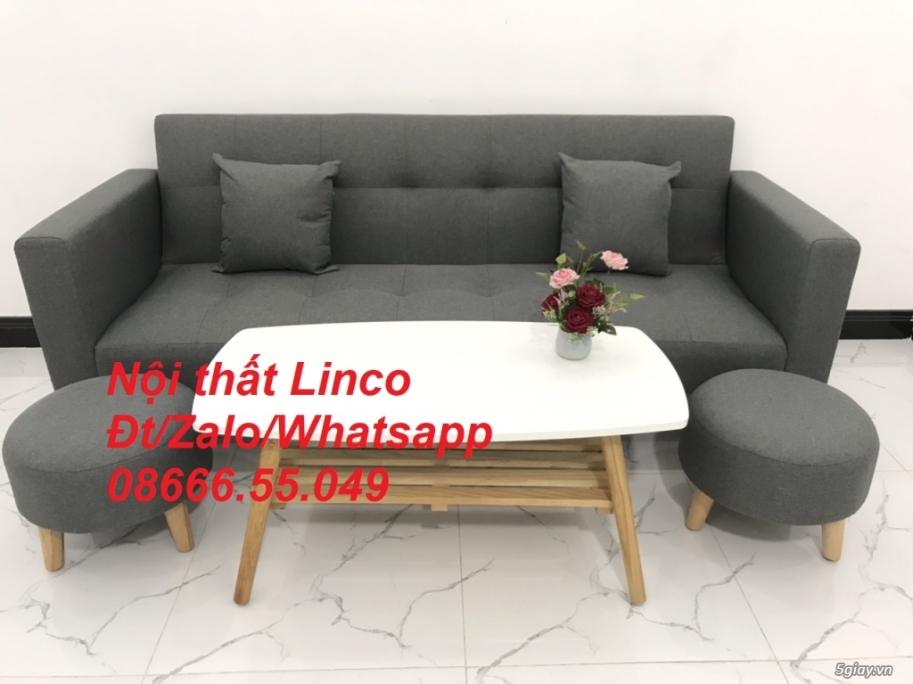 Bộ bàn ghế sofa bed giường, sofa băng xám lông chuột đậm rẻ Ninh Thuận - 2