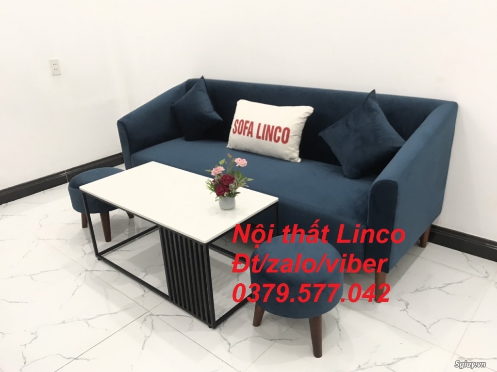 Bộ bàn ghế sofa băng văng xanh dương đậm vải nhung giá rẻ Khánh Hòa - 4