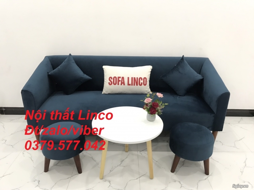 Bộ bàn ghế sofa băng văng xanh dương đậm vải nhung giá rẻ Khánh Hòa - 3