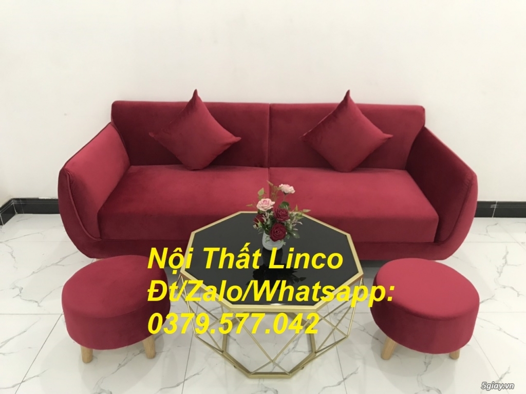 Bộ ghế sofa băng phòng khách hiện đại màu đỏ đô vải nhung Khánh Hòa - 2