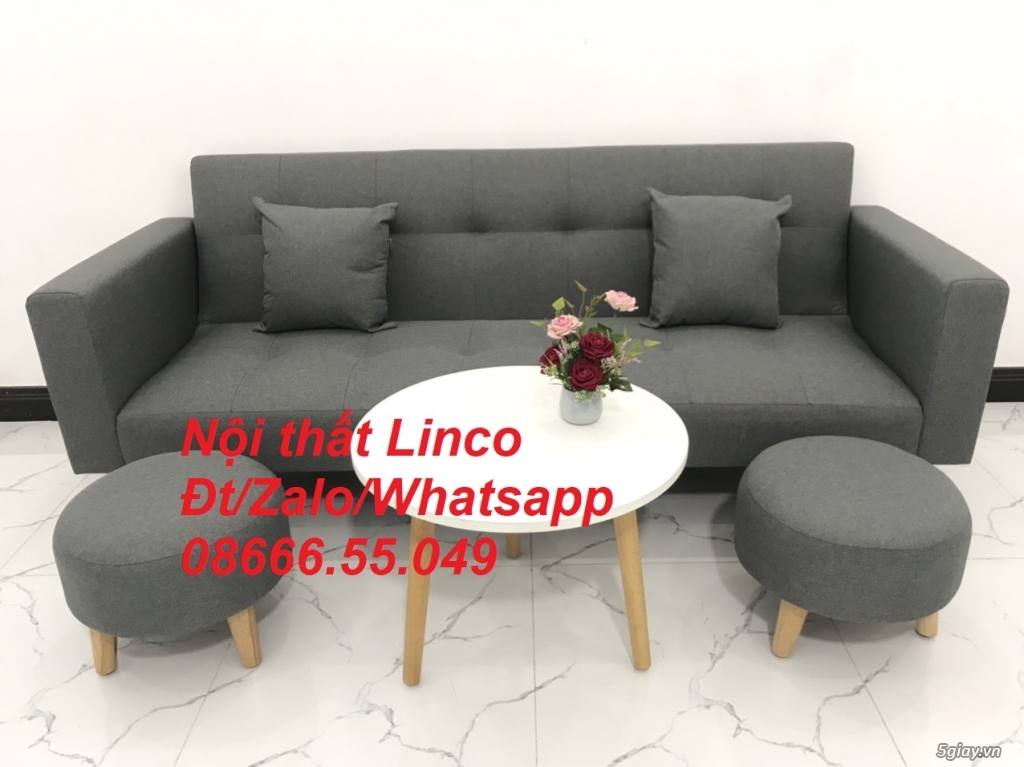 Bộ bàn ghế sofa bed giường, sofa băng xám lông chuột đậm rẻ Ninh Thuận - 1