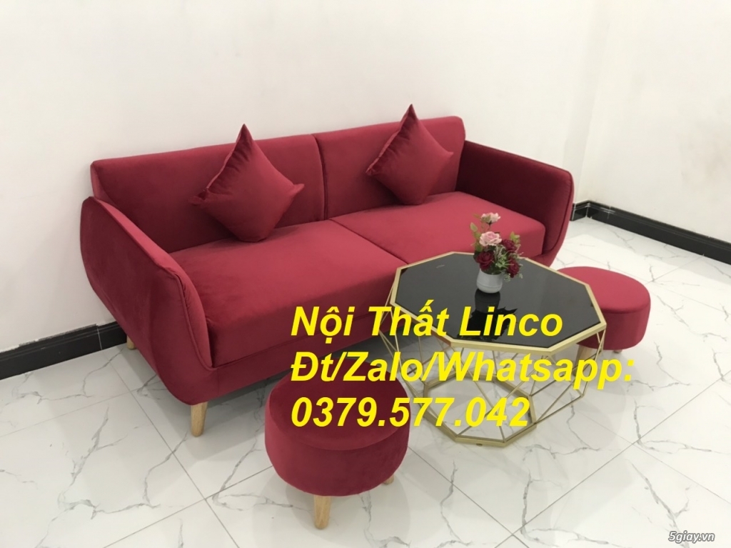 Bộ ghế sofa băng phòng khách hiện đại màu đỏ đô vải nhung Khánh Hòa - 1