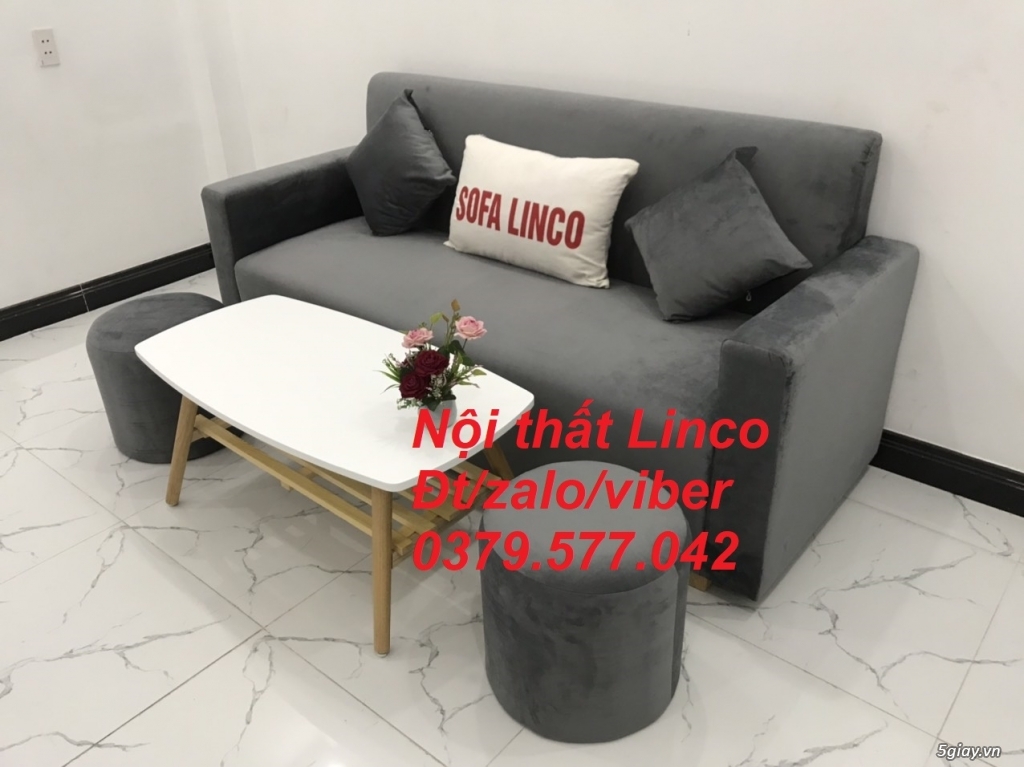 Bộ bàn ghế Sofa băng văng dài xám lông chuột giá rẻ Linco An Giang - 5