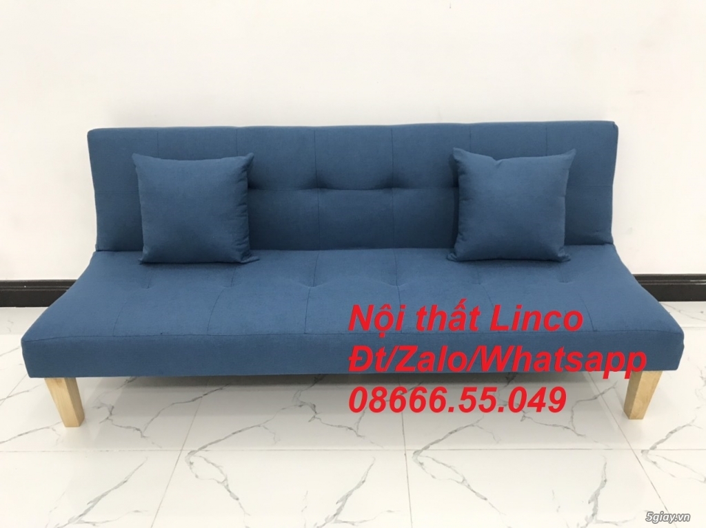 Bộ bàn ghế sofa bed xanh dương da trời vải bố rẻ ở Nội thất Phan Rang - 4