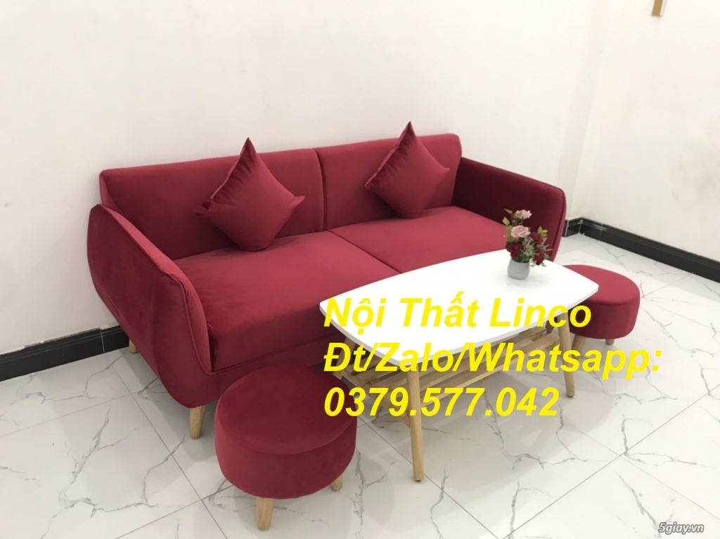 Bộ ghế sofa băng phòng khách hiện đại màu đỏ đô vải nhung Khánh Hòa - 4