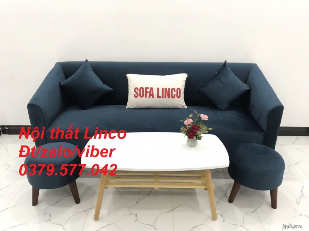 Bộ bàn ghế sofa băng văng xanh dương đậm vải nhung giá rẻ Khánh Hòa - 1