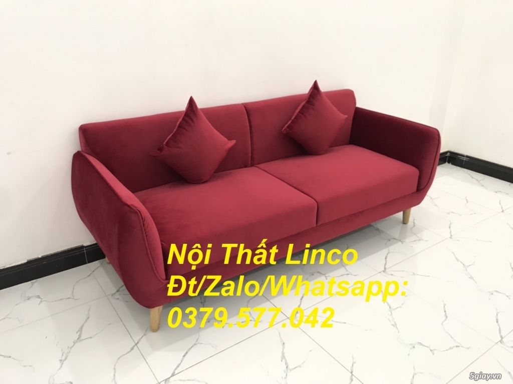 Bộ ghế sofa băng phòng khách hiện đại màu đỏ đô vải nhung Khánh Hòa - 3