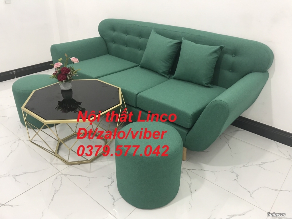 Bộ bàn ghế Sofa băng văng dài giá rẻ màu xanh vải Bố ở Đà Nẵng - 4