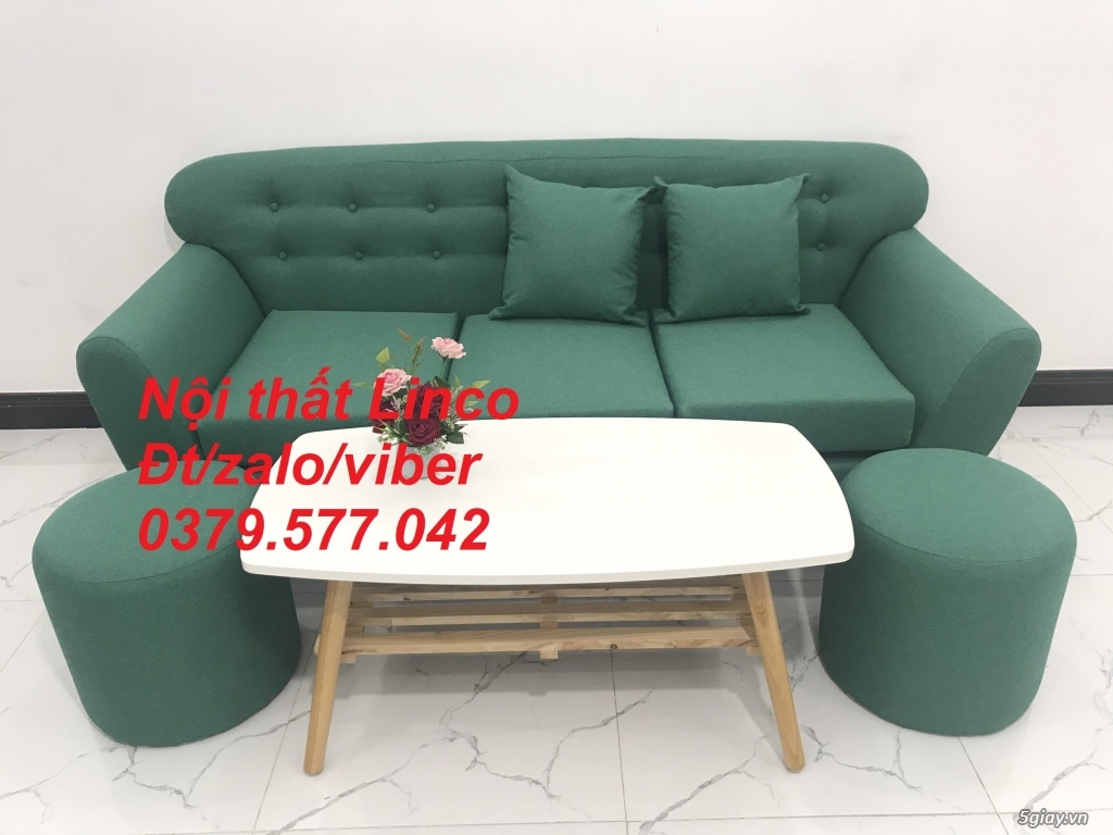 Bộ bàn ghế Sofa băng văng dài giá rẻ màu xanh vải Bố ở Đà Nẵng - 5