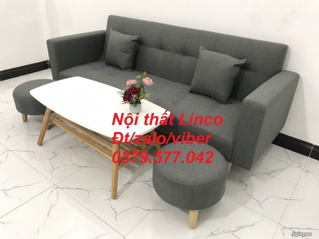 Bộ bàn ghế sofa bed giường, sofa băng văng xám lông chuột đậm Đà Nẵng - 3