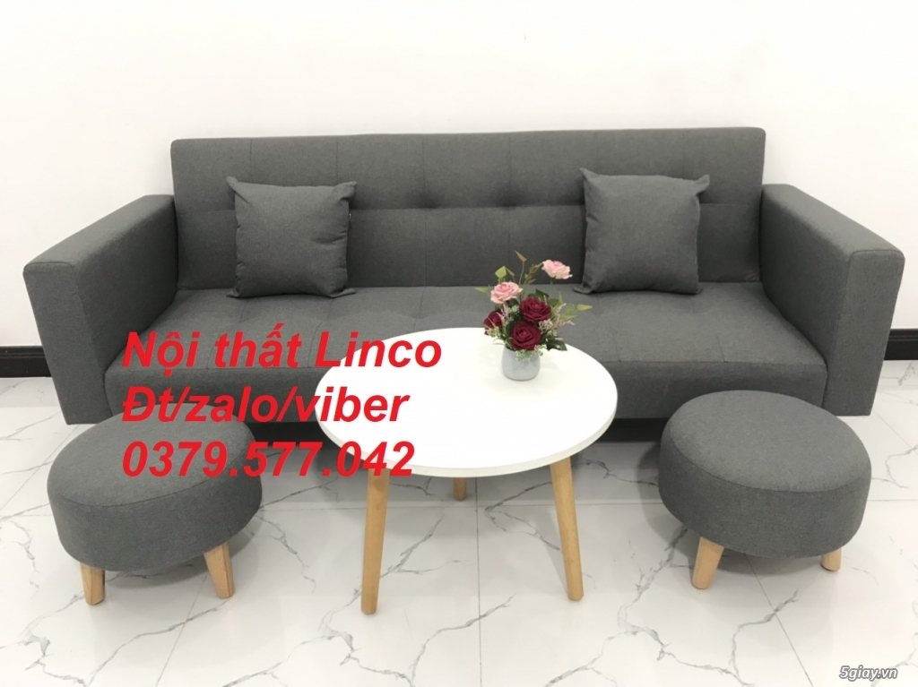 Bộ bàn ghế sofa bed giường, sofa băng văng xám lông chuột đậm Đà Nẵng - 2