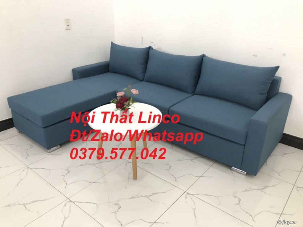 Bộ ghế sofa góc L xanh dương nước biển phòng khách giá rẻ ở Đà Nẵng - 1