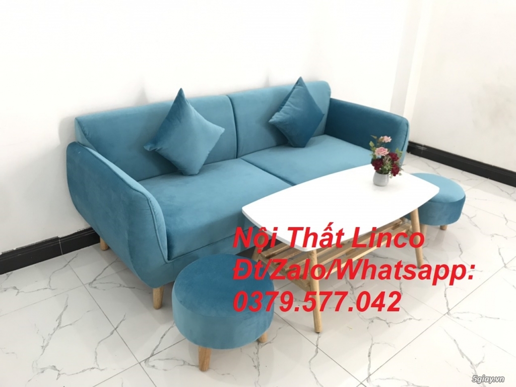 Bộ ghế sofa băng dài nhỏ màu xanh dương nước biển giá rẻ ở Đà Nẵng - 5