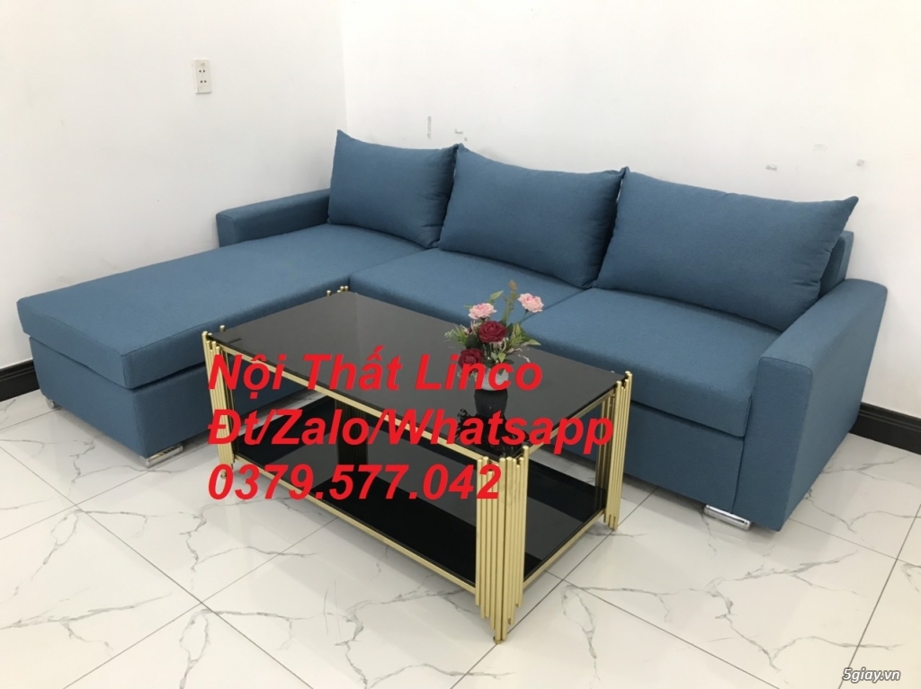 Bộ ghế sofa góc L xanh dương nước biển phòng khách giá rẻ ở Đà Nẵng - 2