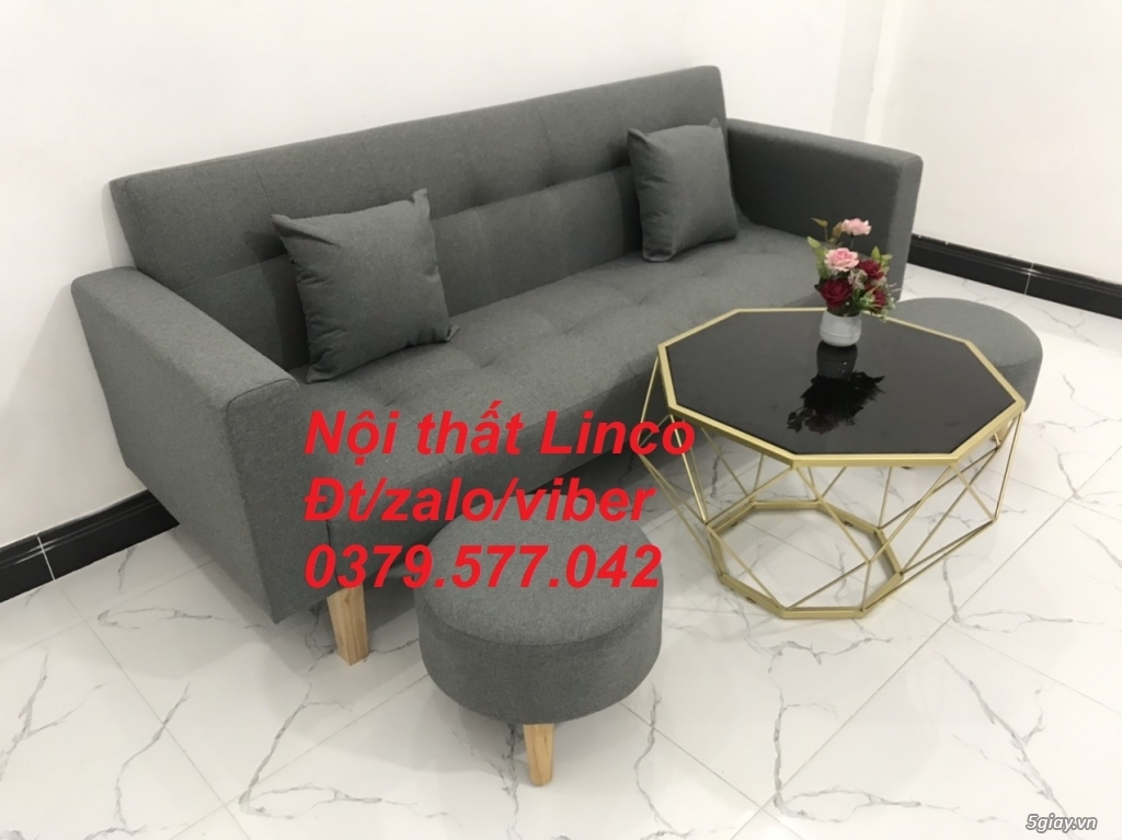 Bộ bàn ghế sofa bed giường, sofa băng văng xám lông chuột đậm Đà Nẵng - 5