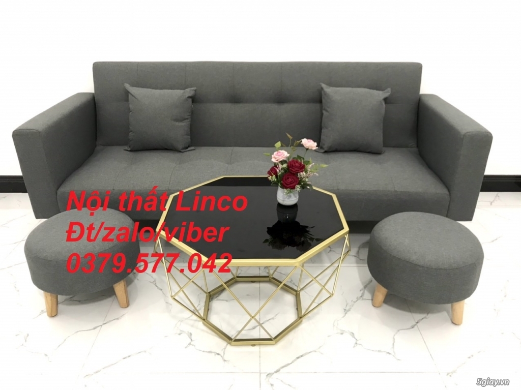 Bộ bàn ghế sofa bed giường, sofa băng văng xám lông chuột đậm Đà Nẵng - 4