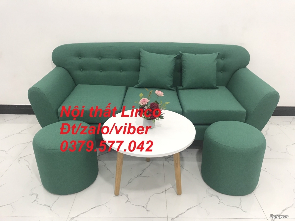 Bộ bàn ghế Sofa băng văng dài giá rẻ màu xanh vải Bố ở Đà Nẵng - 2