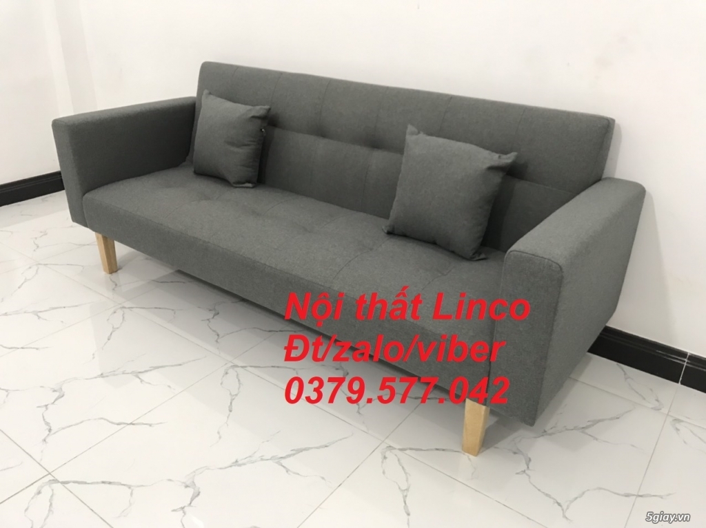 Bộ bàn ghế sofa bed giường, sofa băng văng xám lông chuột đậm Đà Nẵng - 1