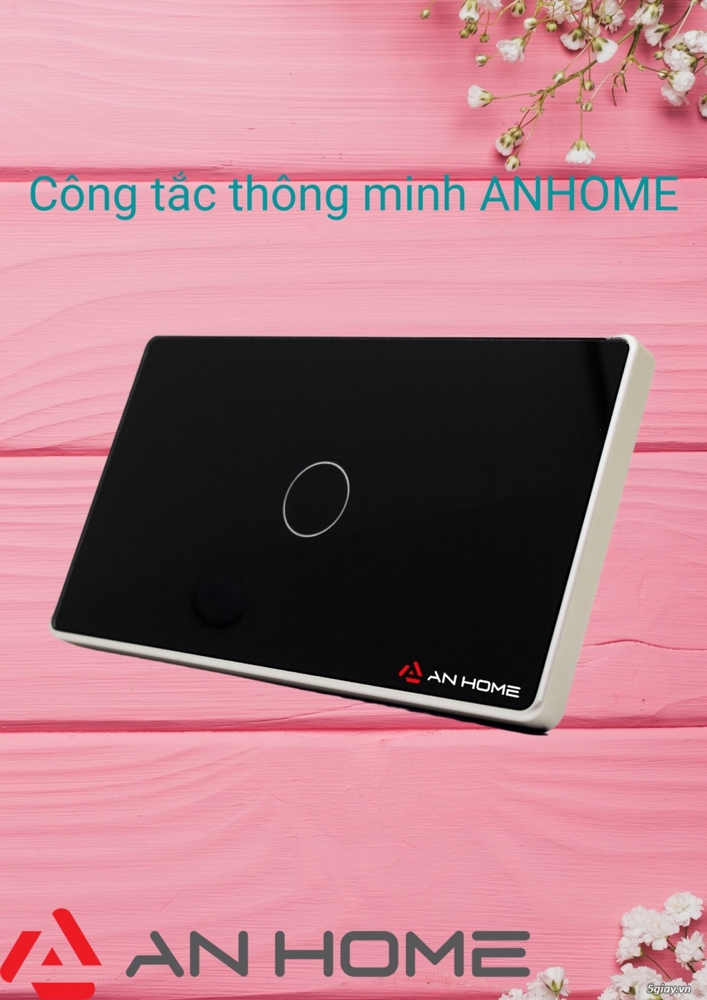 Công tắc thông minh kết nối WIFI 1 nút màu đen hình chữ nhật viền nhựa