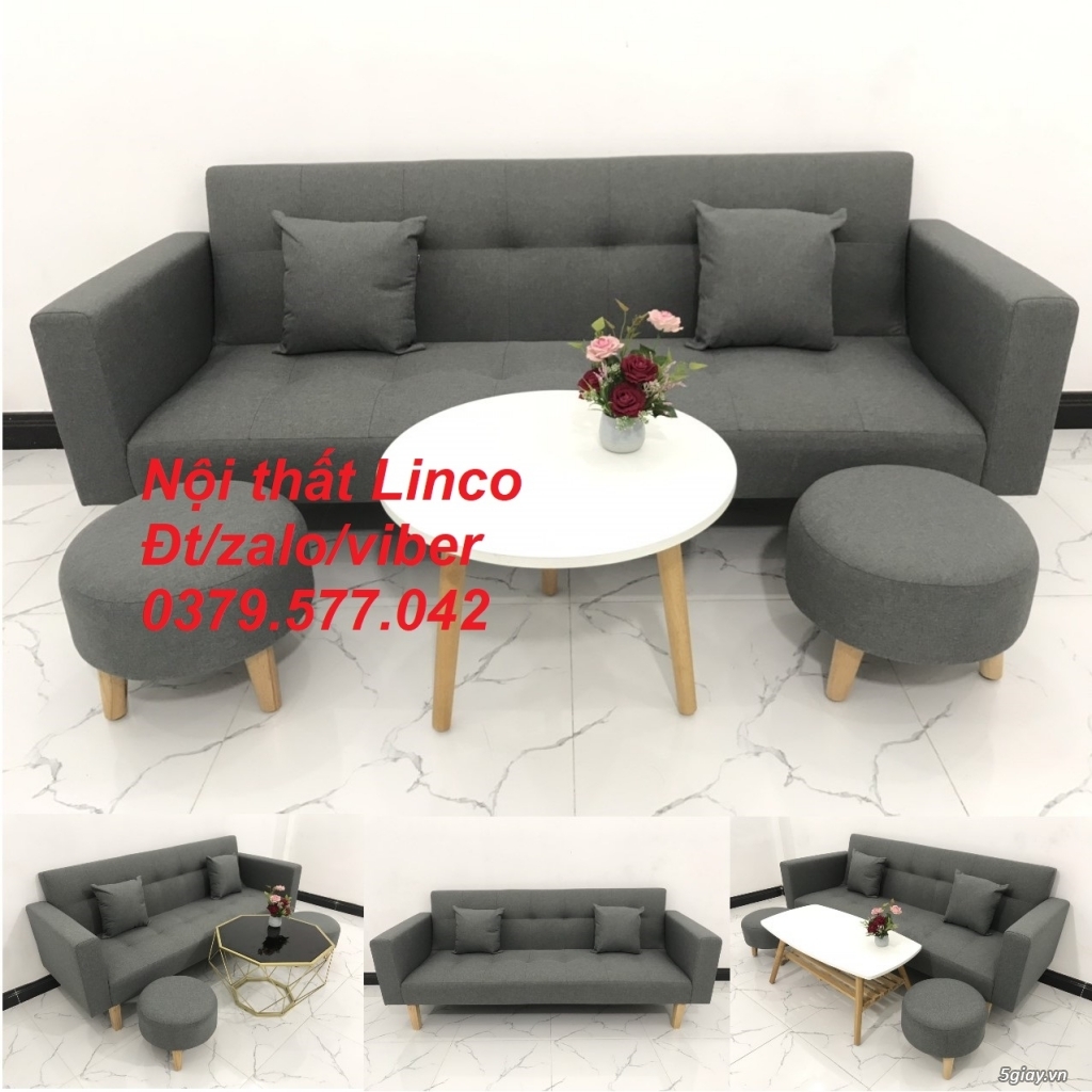 Bộ bàn ghế sofa bed giường, sofa băng văng xám lông chuột đậm Đà Nẵng