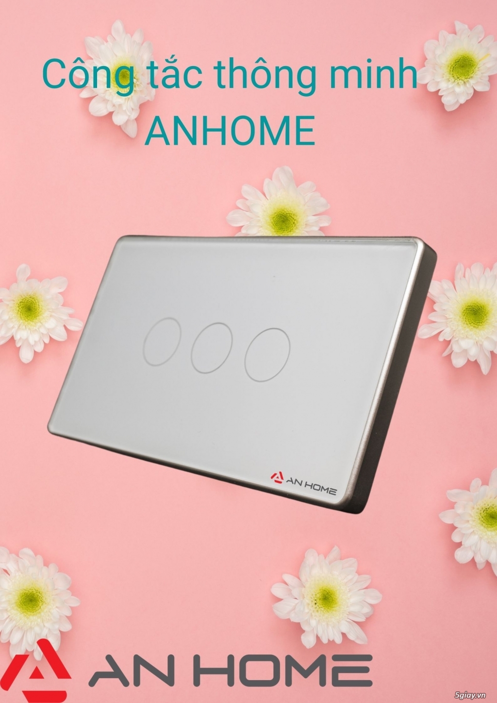 Công tắc cảm ứng AnHome 3 nút chữ nhật màu trắng viền nhựa