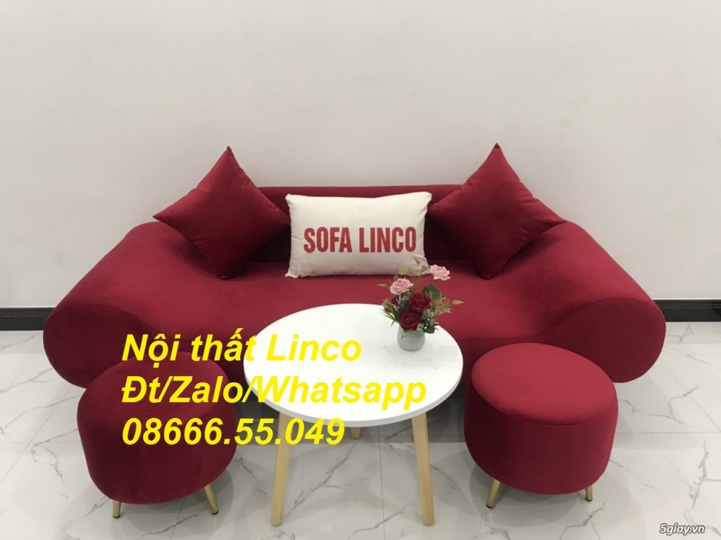 Bộ bàn ghế Sofa băng thuyền màu đỏ đô vải nhung Nội thất Linco Gia Lai - 1