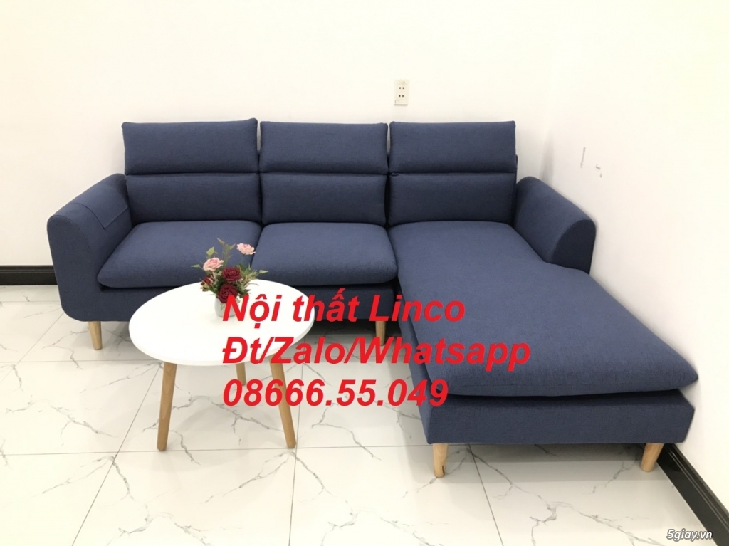 Bộ ghế sofa góc L phòng khách đẹp xanh dương đen Nội thất Linco Pleiku - 1