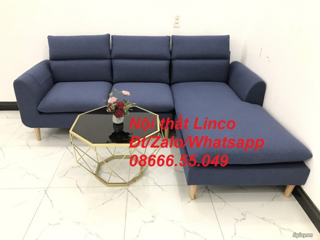 Bộ ghế sofa góc L phòng khách đẹp xanh dương đen Nội thất Linco Pleiku - 3