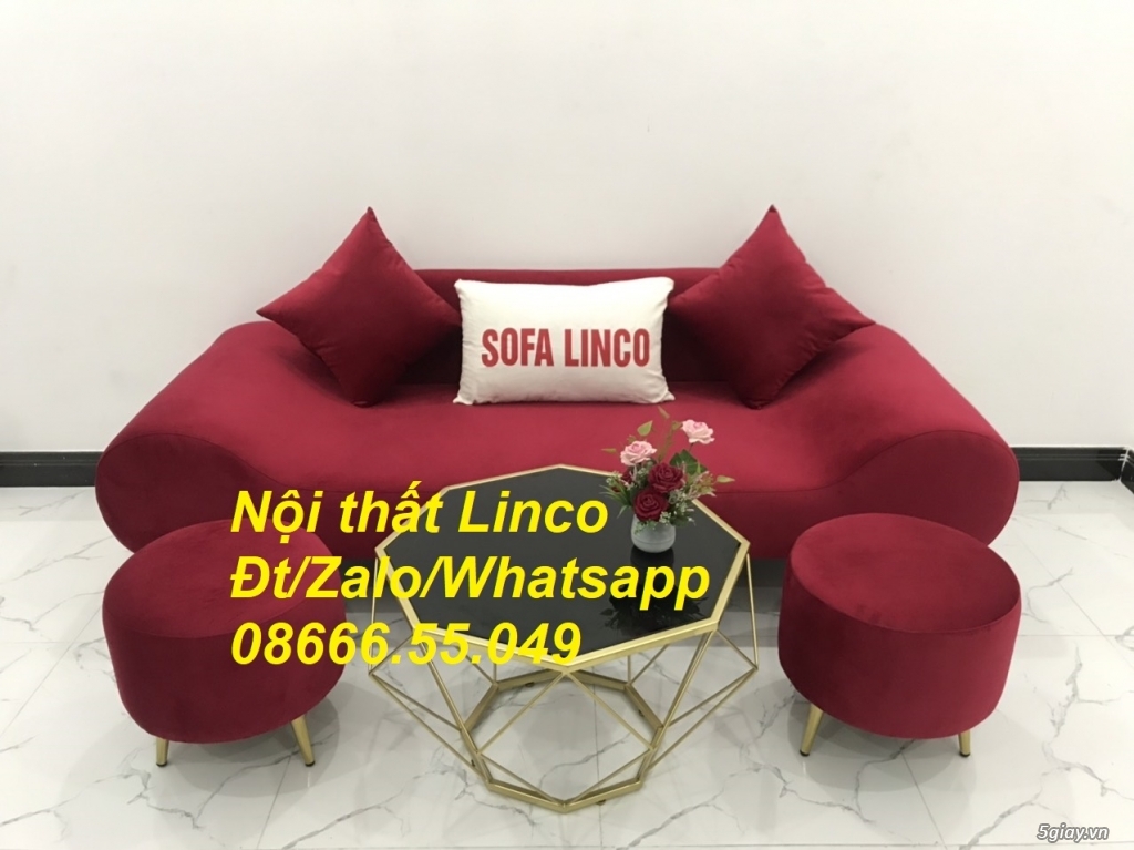 Bộ bàn ghế Sofa băng thuyền màu đỏ đô vải nhung Nội thất Linco Gia Lai - 3