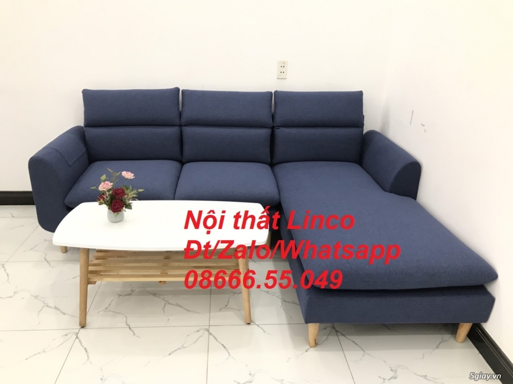 Bộ ghế sofa góc L phòng khách đẹp xanh dương đen Nội thất Linco Pleiku - 2