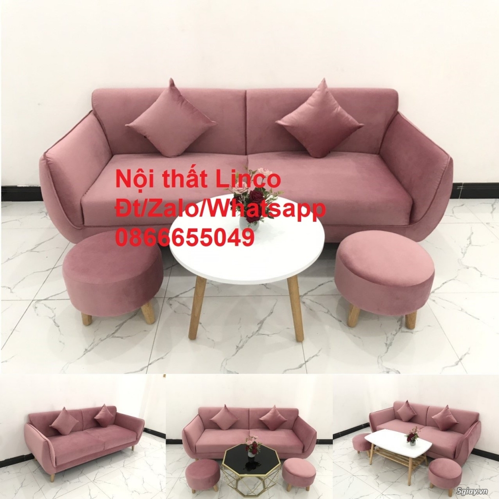 Ghế sofa băng màu hường vải nhung rẻ đẹp nhỏ gọn Nội thất Linco Pleiku