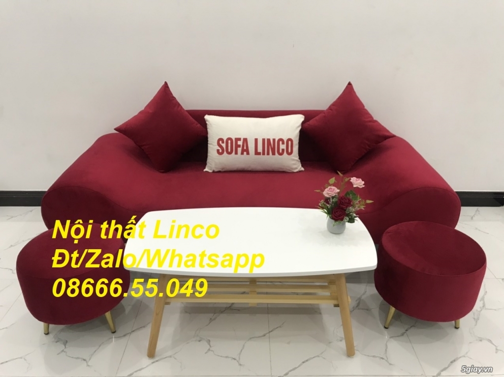 Bộ bàn ghế Sofa băng thuyền màu đỏ đô vải nhung Nội thất Linco Gia Lai - 2