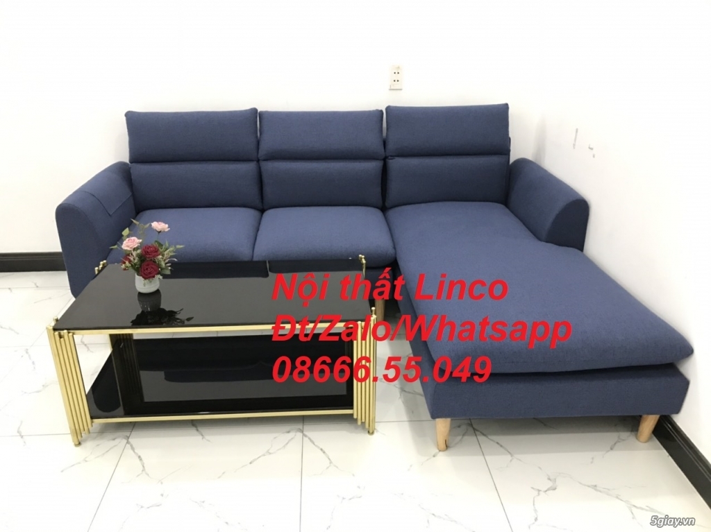 Bộ ghế sofa góc L phòng khách đẹp xanh dương đen Nội thất Linco Pleiku - 4