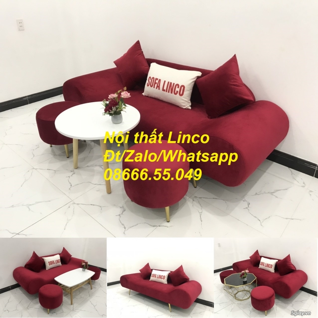 Bộ bàn ghế Sofa băng thuyền màu đỏ đô vải nhung Nội thất Linco Gia Lai