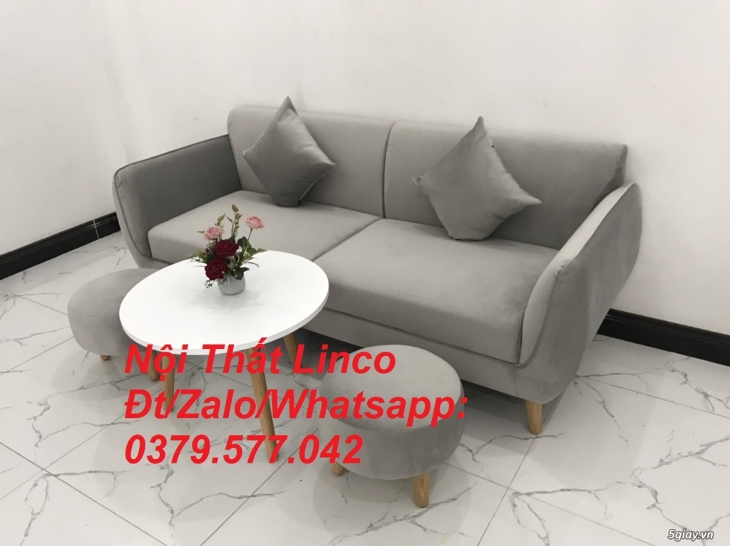 Bộ ghế sofa băng vải nhung xám ghi trắng cho phòng khách Linco Đà Nẵng - 2