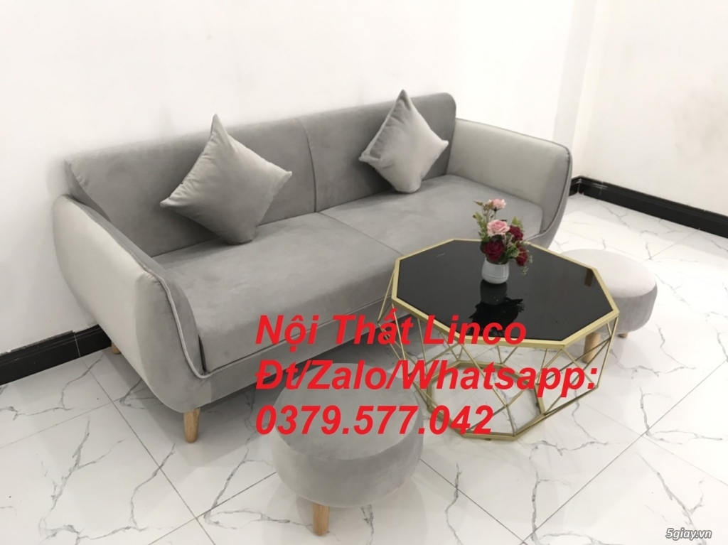 Bộ ghế sofa băng vải nhung xám ghi trắng cho phòng khách Linco Đà Nẵng - 1