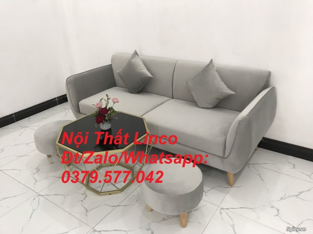 Bộ ghế sofa băng vải nhung xám ghi trắng cho phòng khách Linco Đà Nẵng - 5