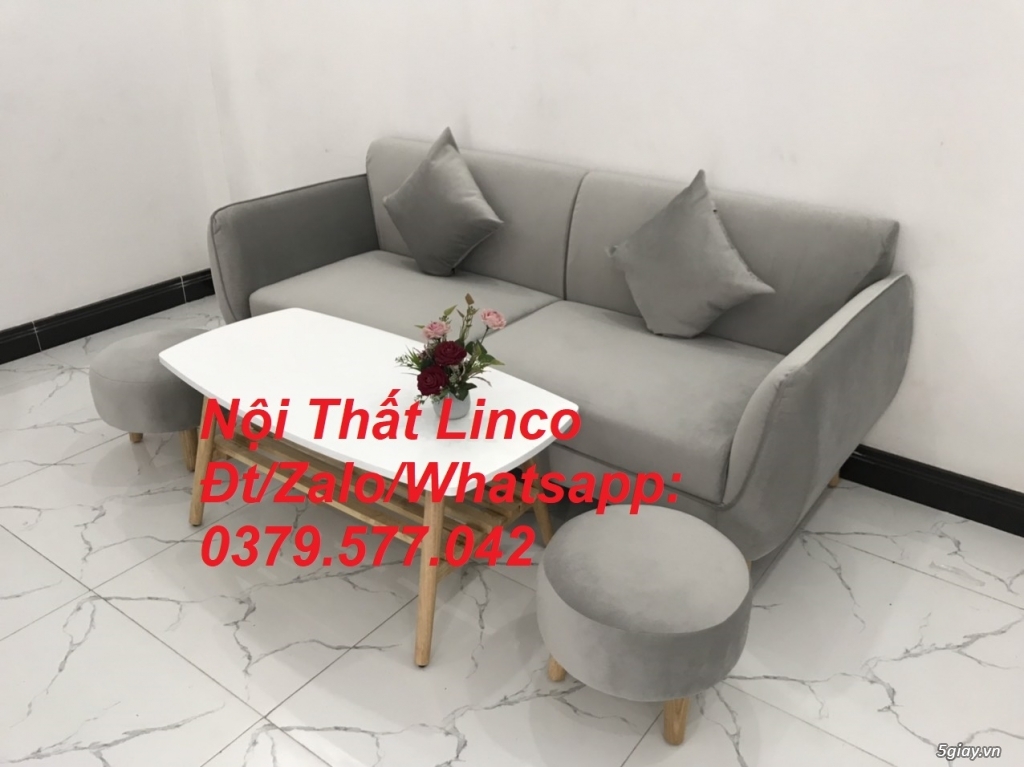 Bộ ghế sofa băng vải nhung xám ghi trắng cho phòng khách Linco Đà Nẵng - 4