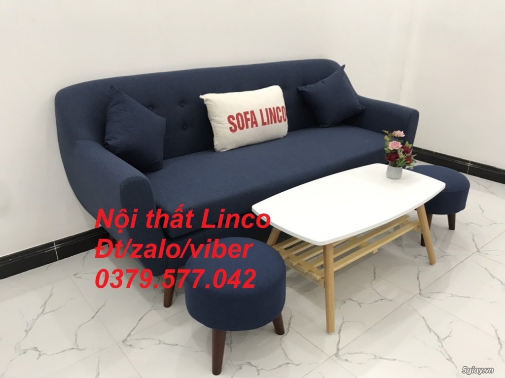 Bộ bàn ghế sopha salon Sofa băng xanh dương đậm đen Linco Đà Nẵng - 2