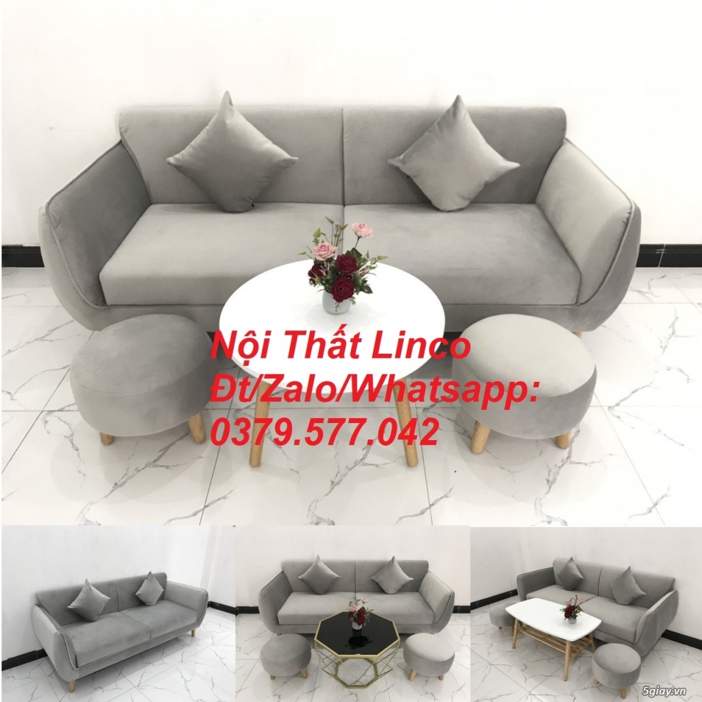 Bộ ghế sofa băng vải nhung xám ghi trắng cho phòng khách Linco Đà Nẵng