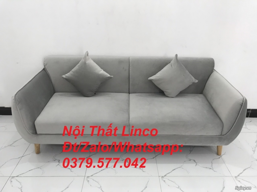 Bộ ghế sofa băng vải nhung xám ghi trắng cho phòng khách Linco Đà Nẵng - 3
