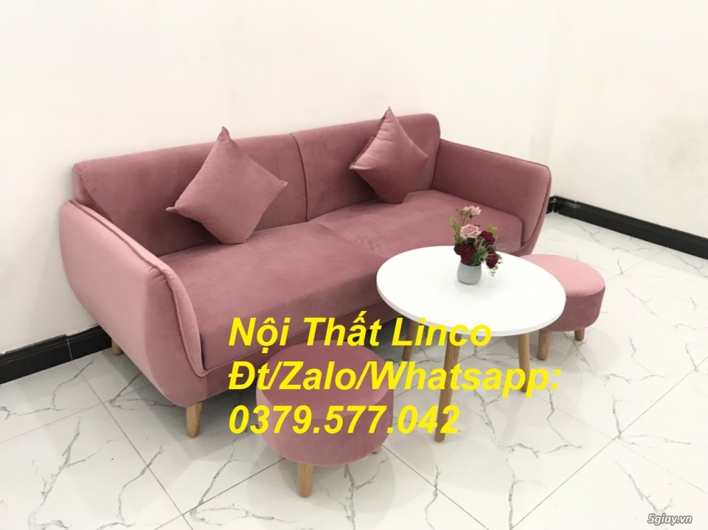 Bộ ghế sofa băng màu hồng hường vải nhung đẹp nhỏ gọn Linco Vũng Tàu - 1